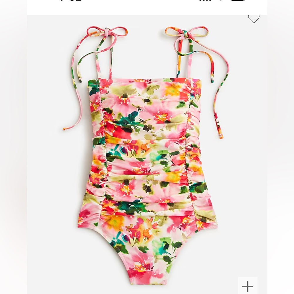 Ruched tie shoulder one piece swimsuit in floral